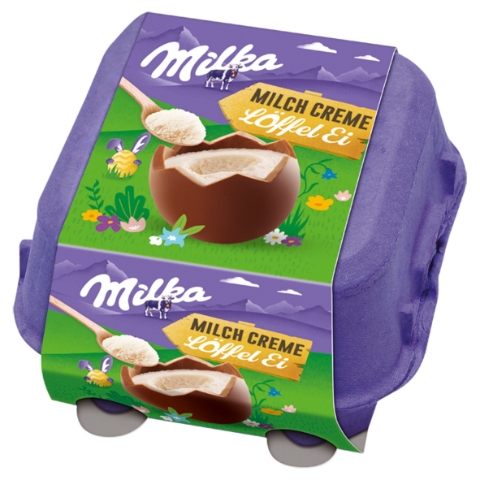 Milka Egg 'n' Spoon mléčná čokoláda z alpského mléka s mléčnou náplní 4 x 34g (136g)