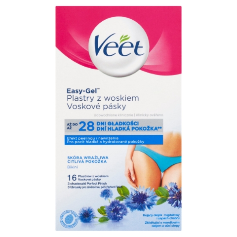 Veet Easy-Gel Voskové pásky pro citlivou pokožku bikiny 16 ks