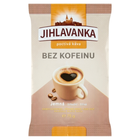 Jihlavanka Bez kofeinu pražená mletá káva 75g