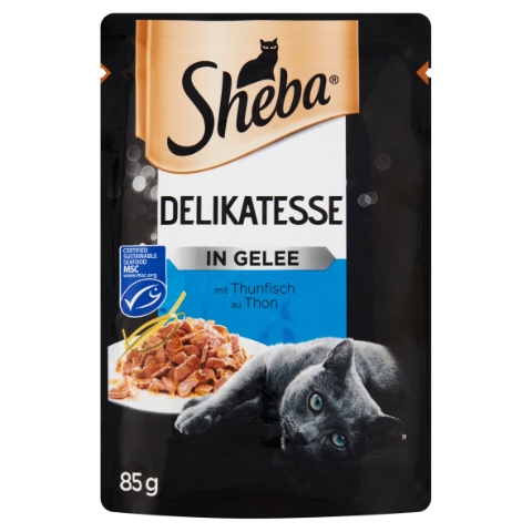 Sheba Delikatesse in Gelee Kompletní mokré krmivo pro dospělé kočky s tuňákem 85g