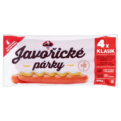 Kostelecké Uzeniny Javořické párky klasik 4 ks 0,170kg