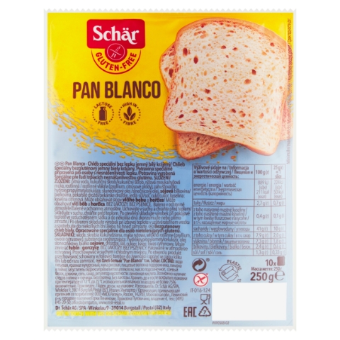 Schär Pan Blanco chléb speciální bez lepku jemný bílý krájený 250g