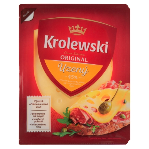 Krolewski Original uzený 45 % přírodní polotvrdý uzený sýr švýcarského typu plátky 100g