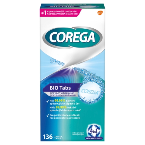 Corega Bio Tabs čistící tablety na zubní náhrady 136 ks