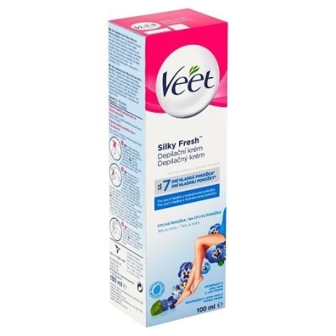 Veet Silky Fresh depilační krém pro citlivou pokožku 100 ml, uklidňující depilační krém s aloe vera a vůní fialek