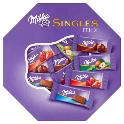 Milka Singles Mix výběr mini mléčných čokolád, bonboniéra 138g