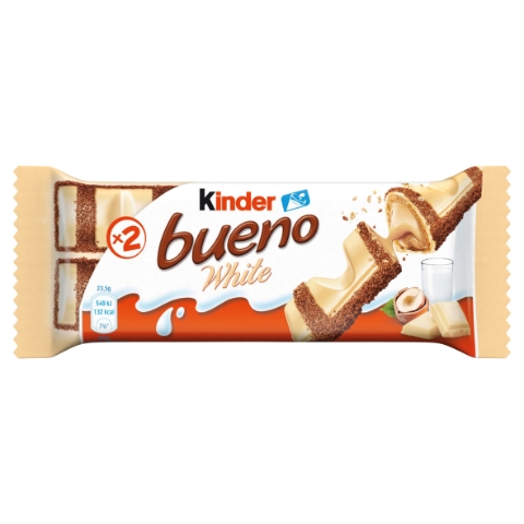 Kinder Bueno White oplatka s mléčnou a lískooříškovou náplní v polevě z bílé čokolády 2 ks 39g