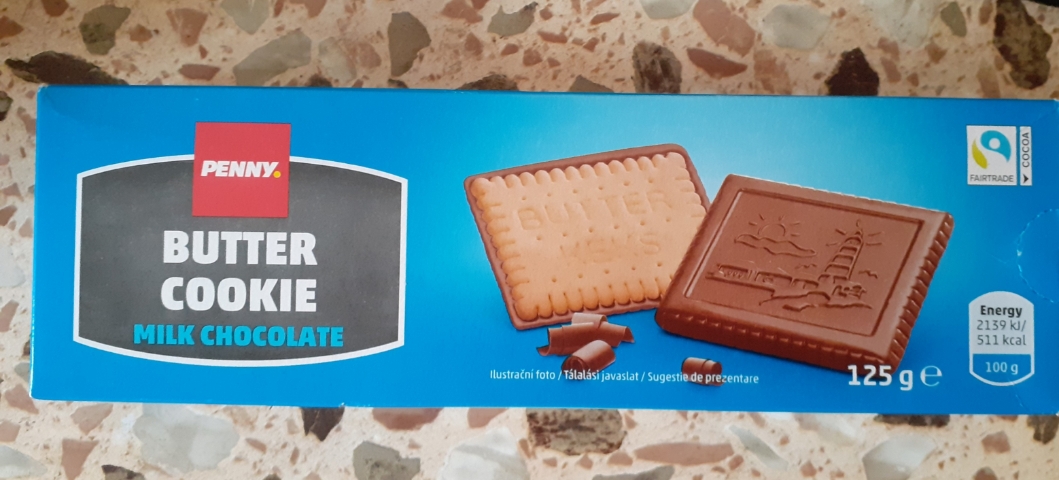 Máslové sušenky polomáčené v mléčné čokoládě Penny 125g