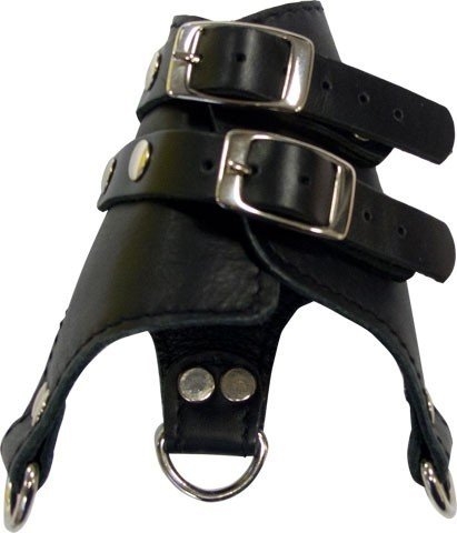 BON BDSM Leather Parachute, černý kožený padáček na varlata