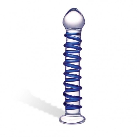 Gläs Blue Spiral Glass Dildo, strukturované skleněné dildo 19 x 2,5–3,9 cm