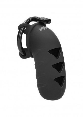 Shots ManCage Model 08 Black, silikonový pás cudnosti pro muže 106 mm