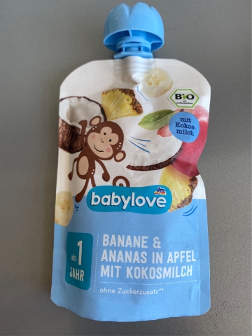 babylove bio příkrm jablko, banán & kokosové mléko, 100 g