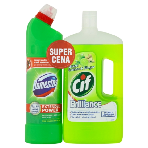 Cif Brilliance Green Lemon & Ginger 1l + Domestos Extended Power Pine Fresh 750ml