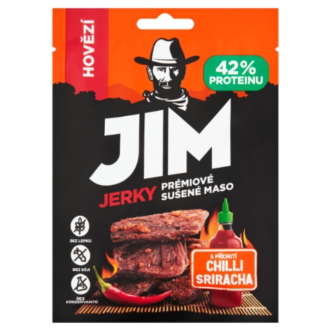 Jim Jerky Prémiové sušené maso hovězí s příchutí chilli Sriracha 23g