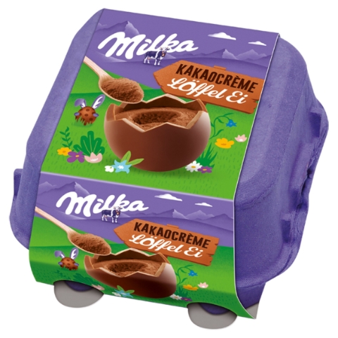 Milka Egg 'n' Spoon mléčná čokoláda z alpského mléka s kakaovo-krémovou náplní 4 x 34g (136g)