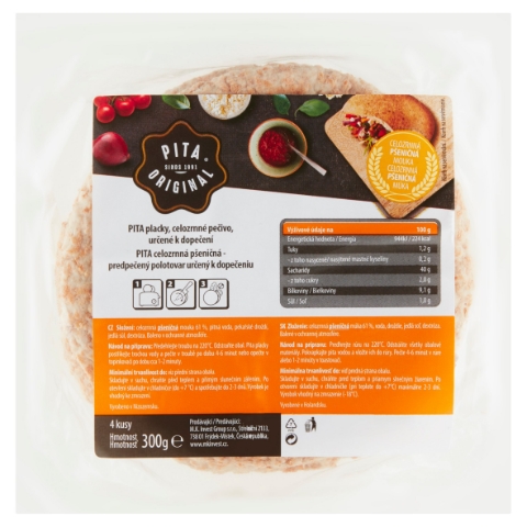 Pita Original Pita placky celozrnné pečivo určené k dopečení 4 ks 300g