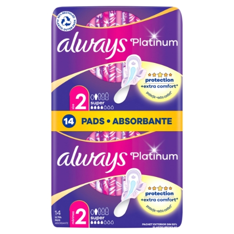 Always Platinum Super Hygienické Vložky S Křidélky 14 ks