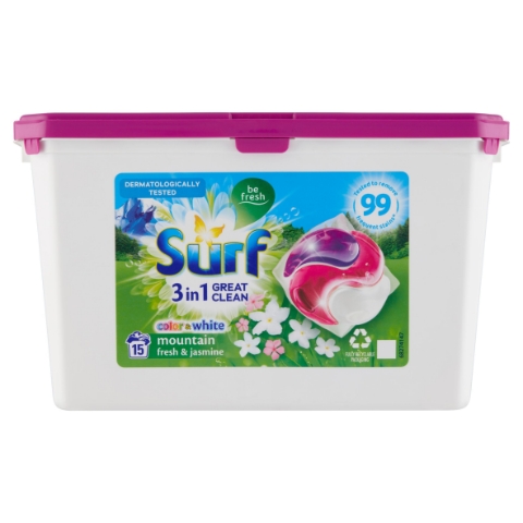 Surf Color+White kapsle Mountain Fresh & Jasmine 15 praní 318g