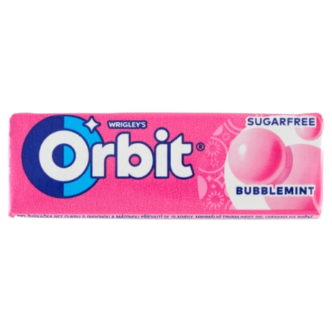 Wrigley's Orbit Bubblemint žvýkačka bez cukru s ovocnou a mátovou příchutí se sladidly 10 ks 14g