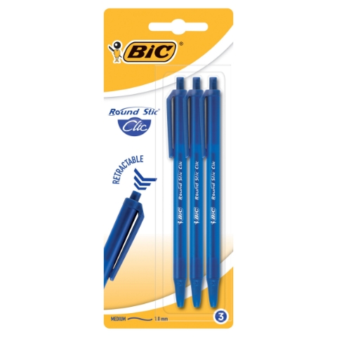 Bic Round Stic Retractable psací pero se zasouvacím hrotem 3 ks