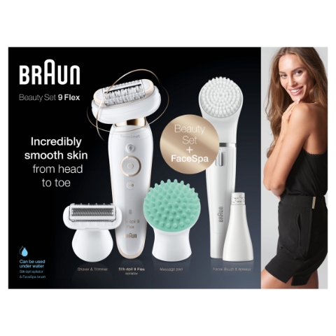 Braun Silk-épil 9 Flex 9-300 Beauty Set, Dámský Epilátor, Flexibilní Hlava, Bílý/Zlatý