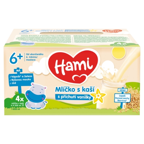 Hami Mlíčko s kaší s příchutí vanilky od ukončeného 6. měsíce 4 x 250ml (1000ml)