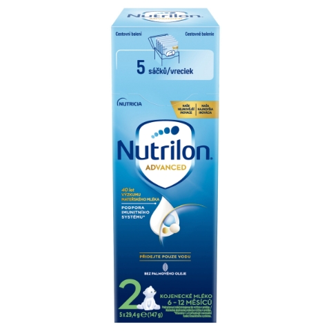 Nutrilon 2 Advanced pokračovací kojenecké mléko od uk. 6. měsíce - cestovní balení 5 x 29,4g (147g)