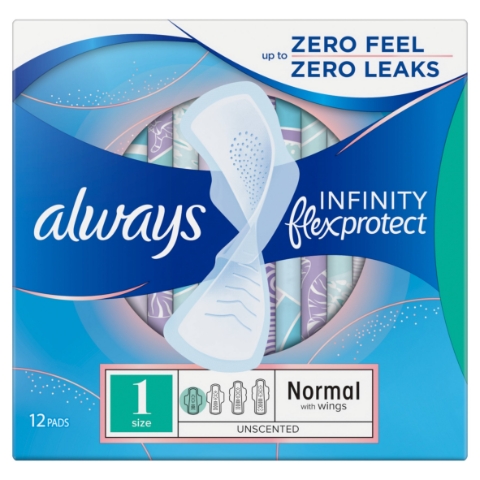 Always Infinity FlexProtect Vložky Velikost 1 Normal Křidélka, Neparfemované, 12