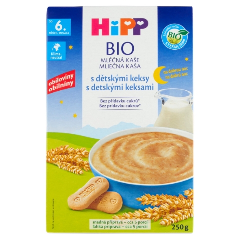 HiPP Bio mléčná kaše s dětskými keksy na dobrou noc 250g