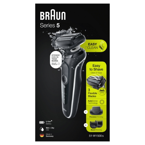 Braun Series 5 51-W1500s Elektrický Holicí Strojek Se Zastřihovačem Vousů, Bílý