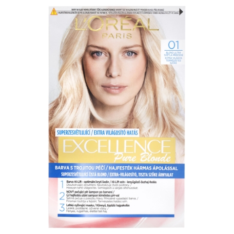 L'Oréal Paris Excellence Pure Blonde 01 Blond ultra světlá přírodní, 72 ml + 48 ml + 12 ml + 60 ml