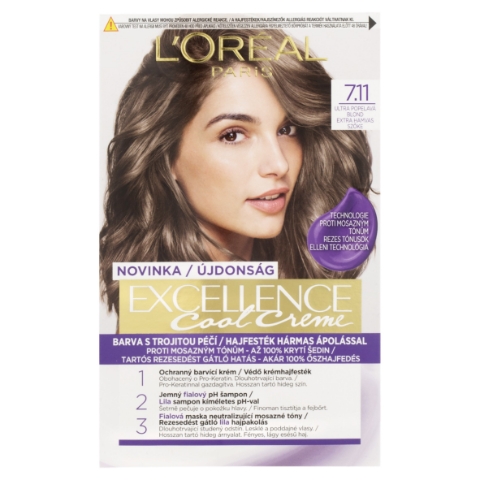 L'Oréal Paris Excellence Cool Creme 7 .11 Ultra popelavá blond, 72 ml + 48 ml + 12 ml + 60 ml