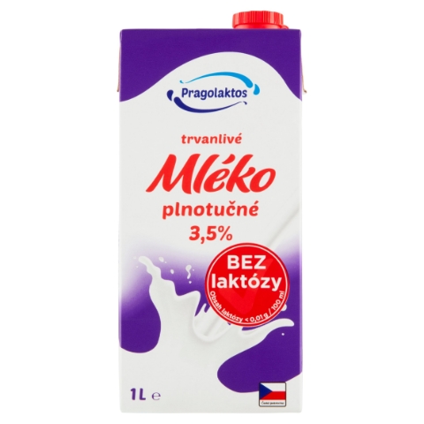 Pragolaktos Trvanlivé mléko plnotučné bez laktózy 3,5% 1l