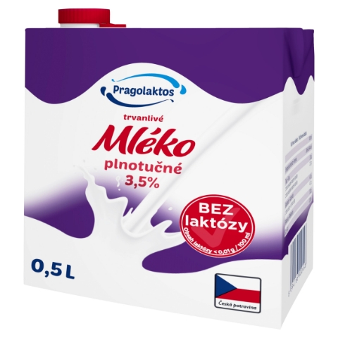 Pragolaktos Trvanlivé mléko plnotučné bez laktózy 3,5% 0,5l