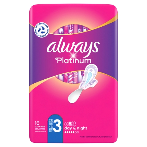 Always Platinum Day & Night (Velikost 3) Hygienické Vložky S Křidélky 64 Ks