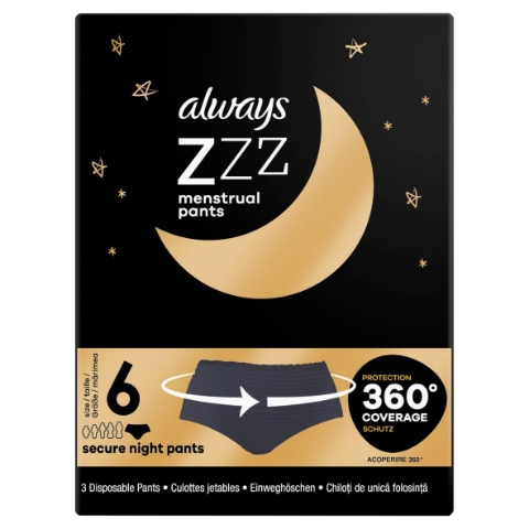 Always ZZZs Noční Jednorázové Menstruační Spodní Prádlo X3