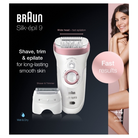 Braun Silk-épil 9 9-725, Epilátor S Holicí Hlavou A Zastřihovacím Nástavcem, Bílý/Růžově Zlatý