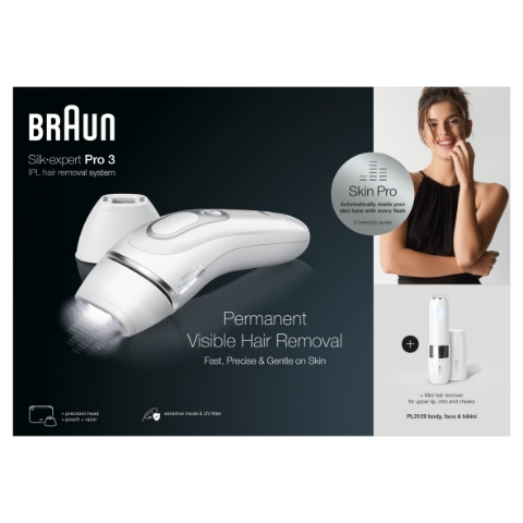 Braun Silk·expert Pro 3 PL3129, IPL Pro Ženy, Přístroj Na Dlouhodobé Odstranění Chloupků, Stříbrná