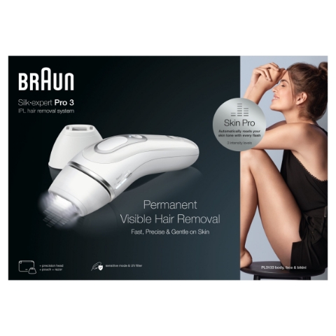 Braun Silk·expert Pro 3 PL3133, IPL Pro Ženy, Přístroj Na Dlouhodobé Odstranění Chloupků, Stříbrná
