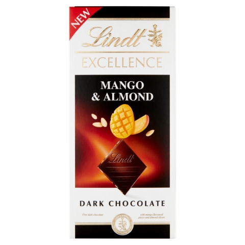 Lindt Excellence Hořká čokoláda s mangovým granulátem a s kousky mandlí 100g