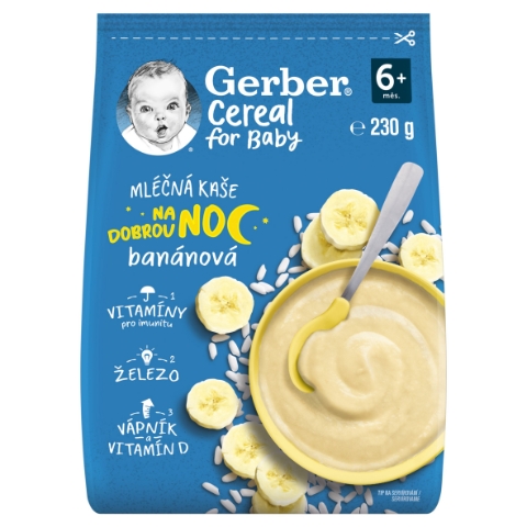 GERBER Cereal mléčná kaše banánová Dobrou noc 230g