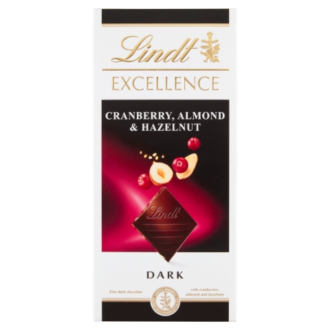 Lindt Excellence Hořká čokoláda s brusinkami, mandlemi a lískovými ořechy 100g