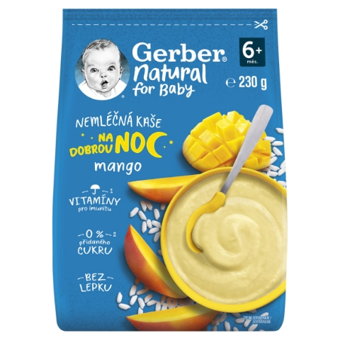 GERBER Natural nemléčná kaše mango Dobrou noc 230g