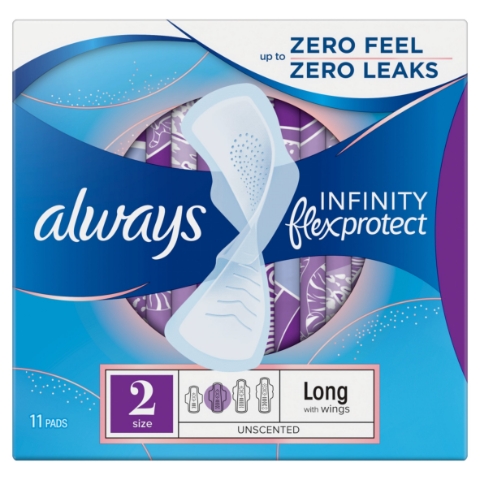 Always Infinity FlexProtect Vložky Velikost 2 Long Křidélka, Neparfemované, 11