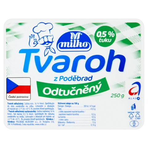 Milko Tvaroh z Poděbrad odtučněný 250g