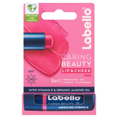 Labello Caring Beauty Pink barevný balzám na rty a tváře OF 30 4,8g