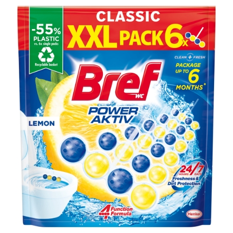 Bref Power Aktiv Lemon tuhý WC blok 6 x 50g (300g)