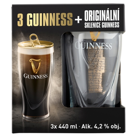 Guinness Draught Stout 3 x 440ml + sklenice