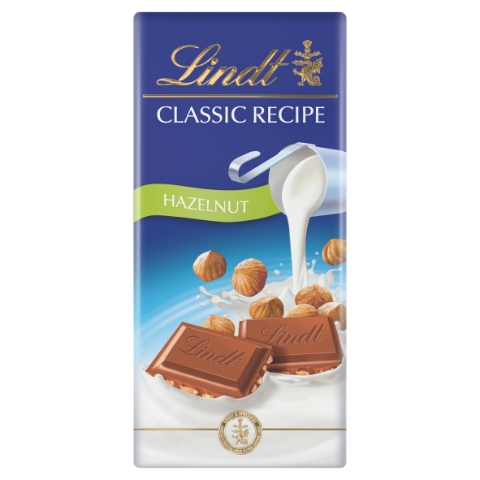 Lindt Classic Recipe mléčná čokoláda s celými jádry lískových ořechů 100g