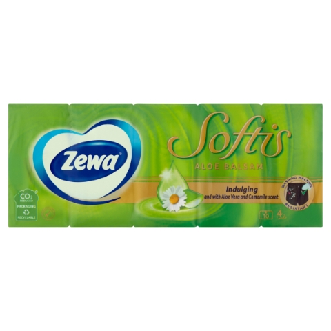 Zewa Softis Aloe Balsam papírové kapesníčky 4-vrstvé 10 x 9 ks